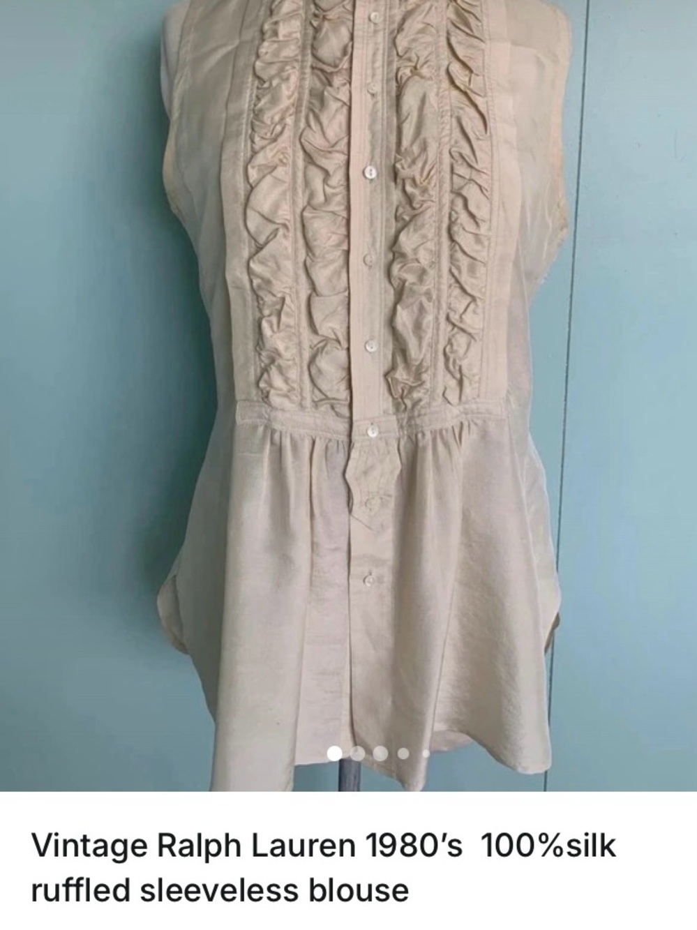 Vintage Ralph Lauren 100% silk ruffled front button down blouse from the 1980’s